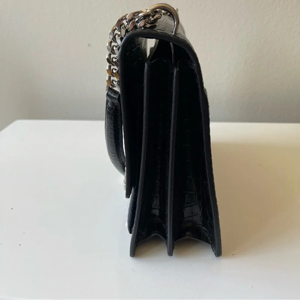 YSL Calfskin Crocodile‎ Embossed Medium Monogram Black Authentic 100%